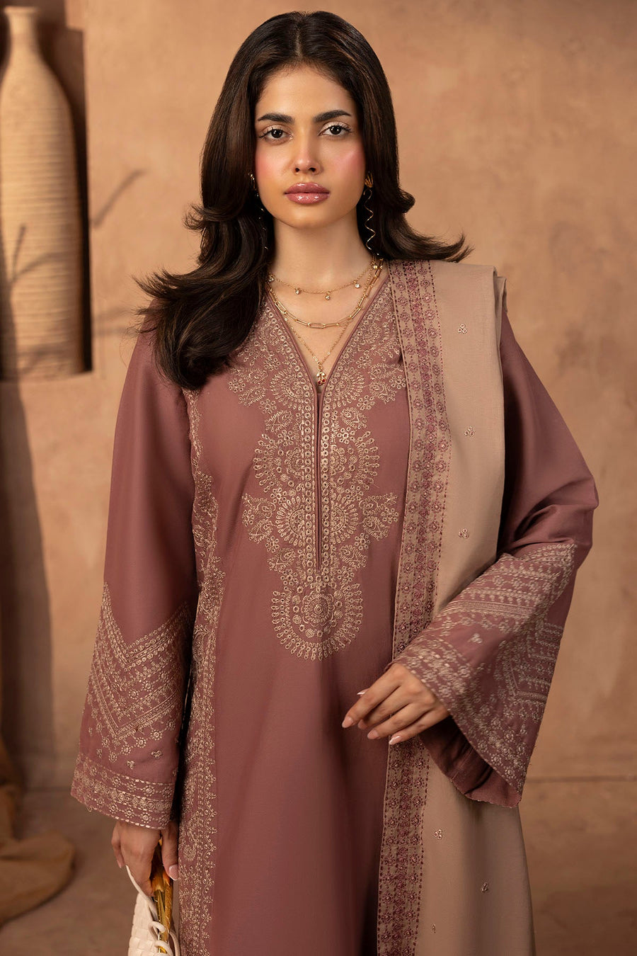 Joey Embroidered Khaddar 3-Piece Winter Suit | 5679
