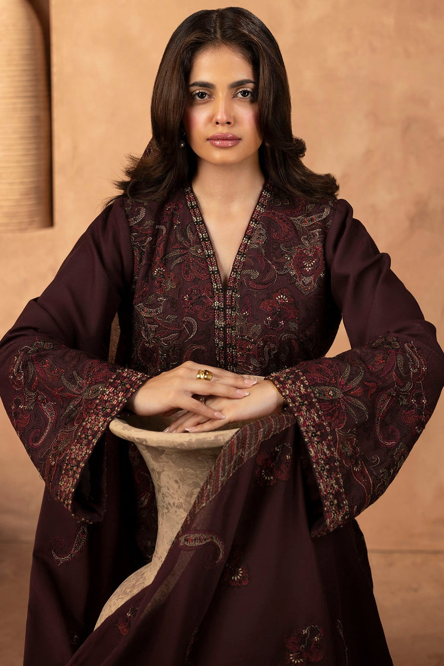 Glade Embroidered Khaddar 3-Piece Winter Suit | 5681