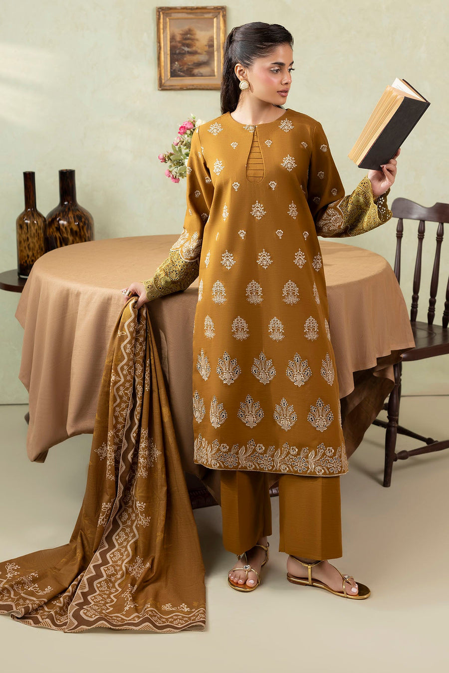Aria Embroidered Khaddar 3-Piece Winter Suit | 5687
