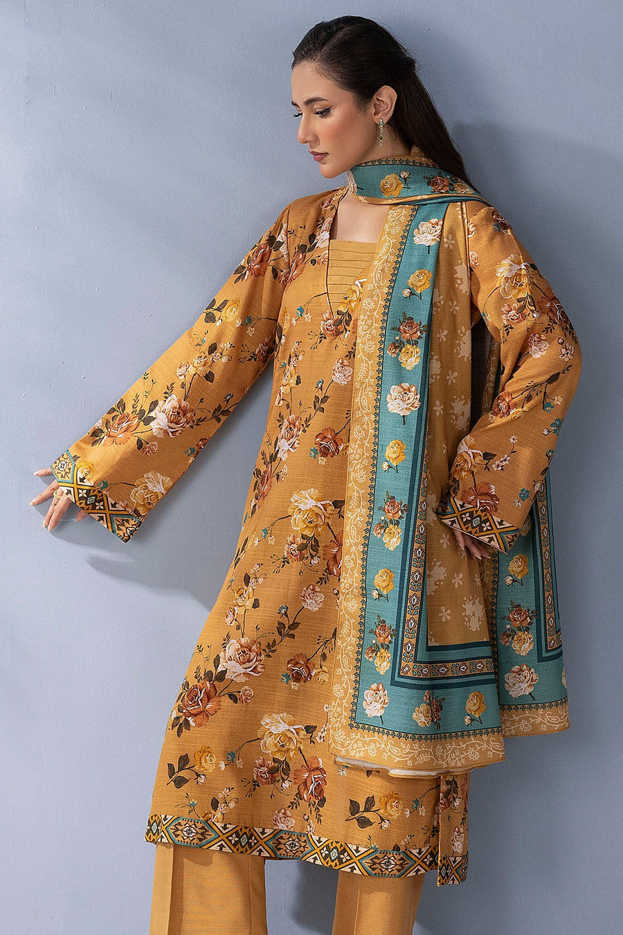 Reena Digital Printed Khaddar 3-Piece Ready-to-Wear Suit