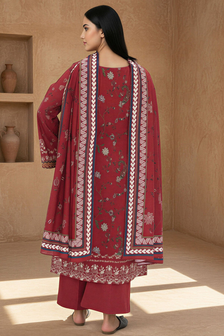 Razva Digital Printed Khaddar 3-Piece Ready-to-Wear Suit with Dora Shawl
