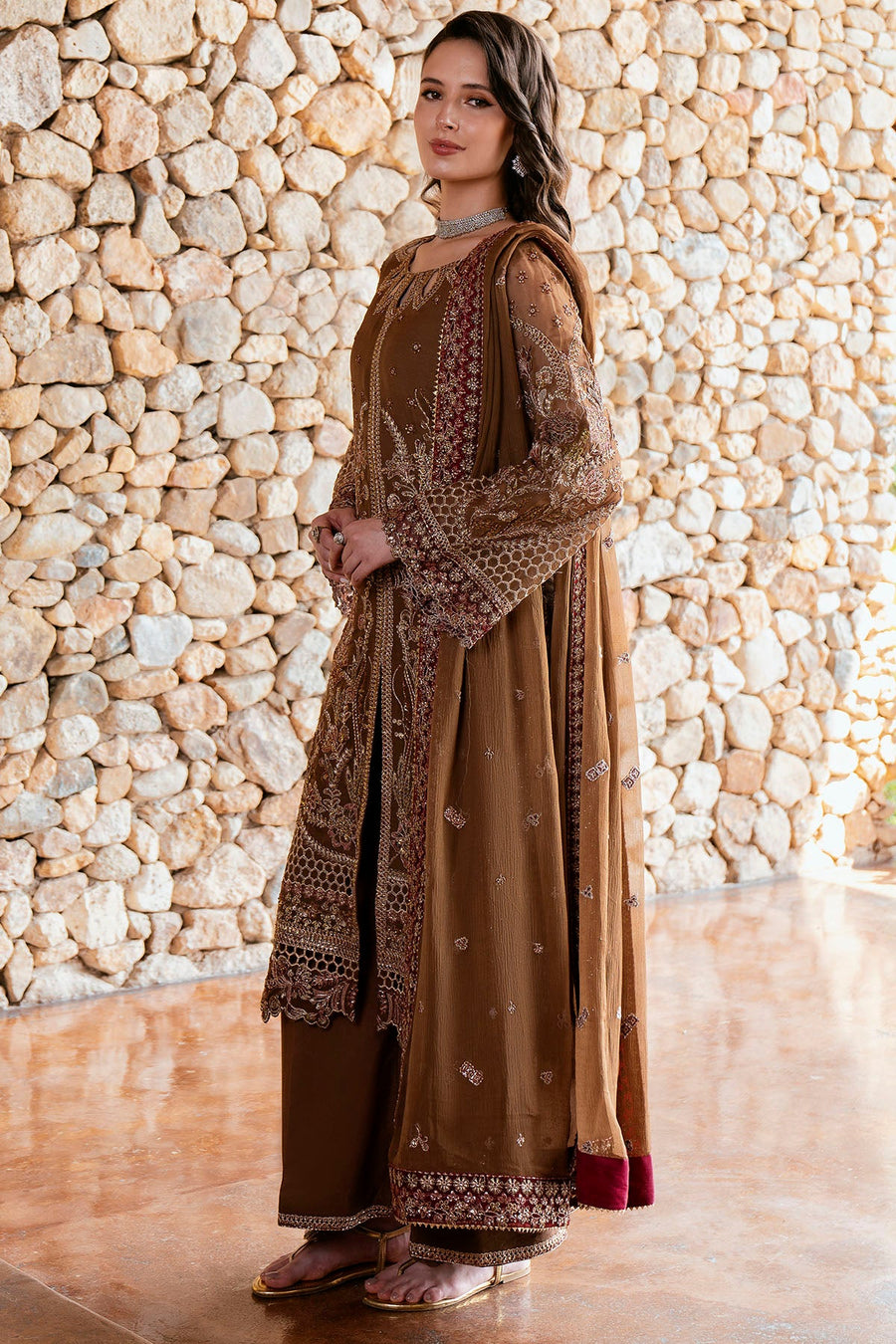 5804-FIROE EMBROIDERED CRINKLE CHIFFON STITCHED