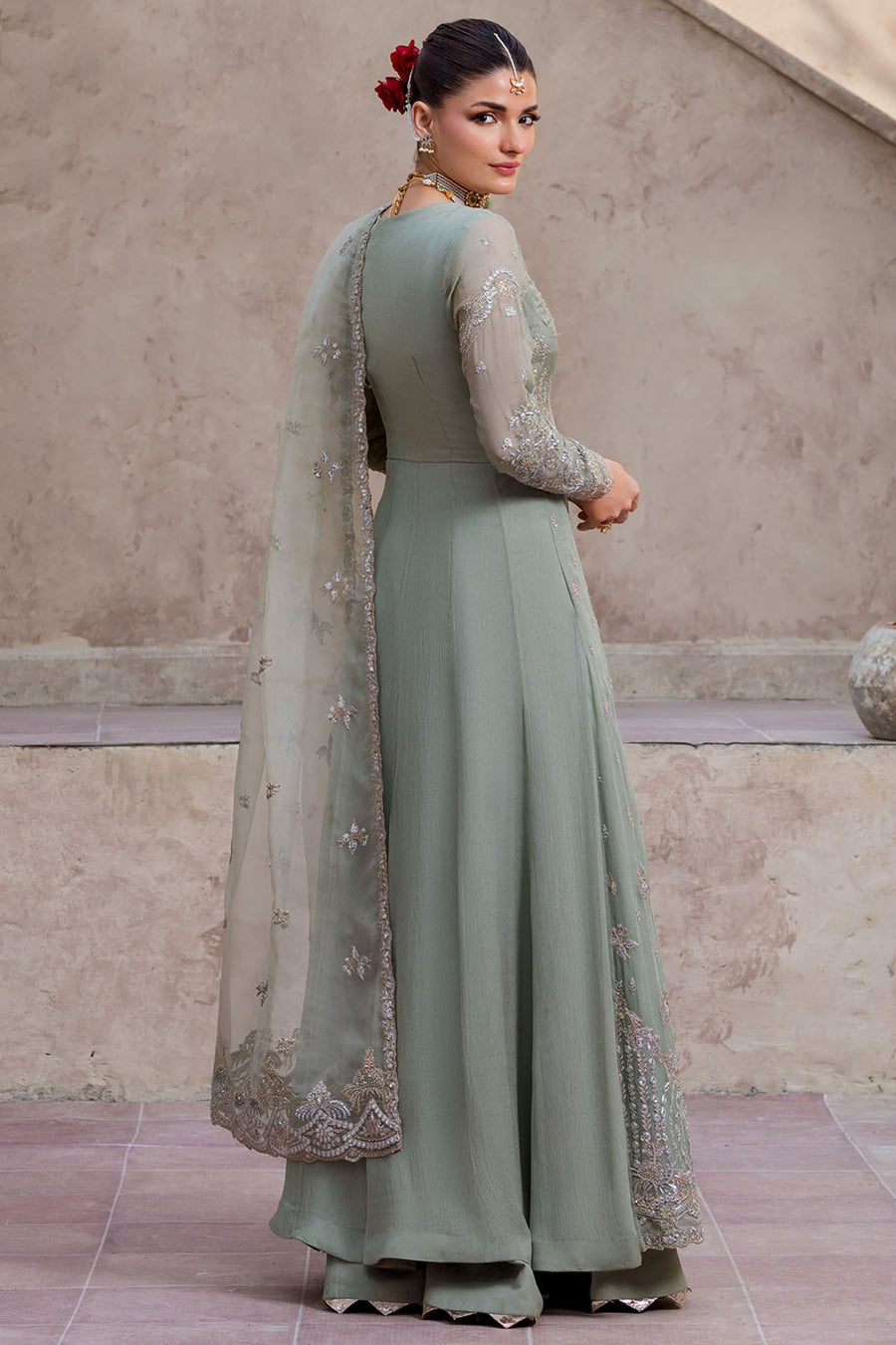 5824-HAZEL EMBROIDERED CRINKLE CHIFFON STITCHED