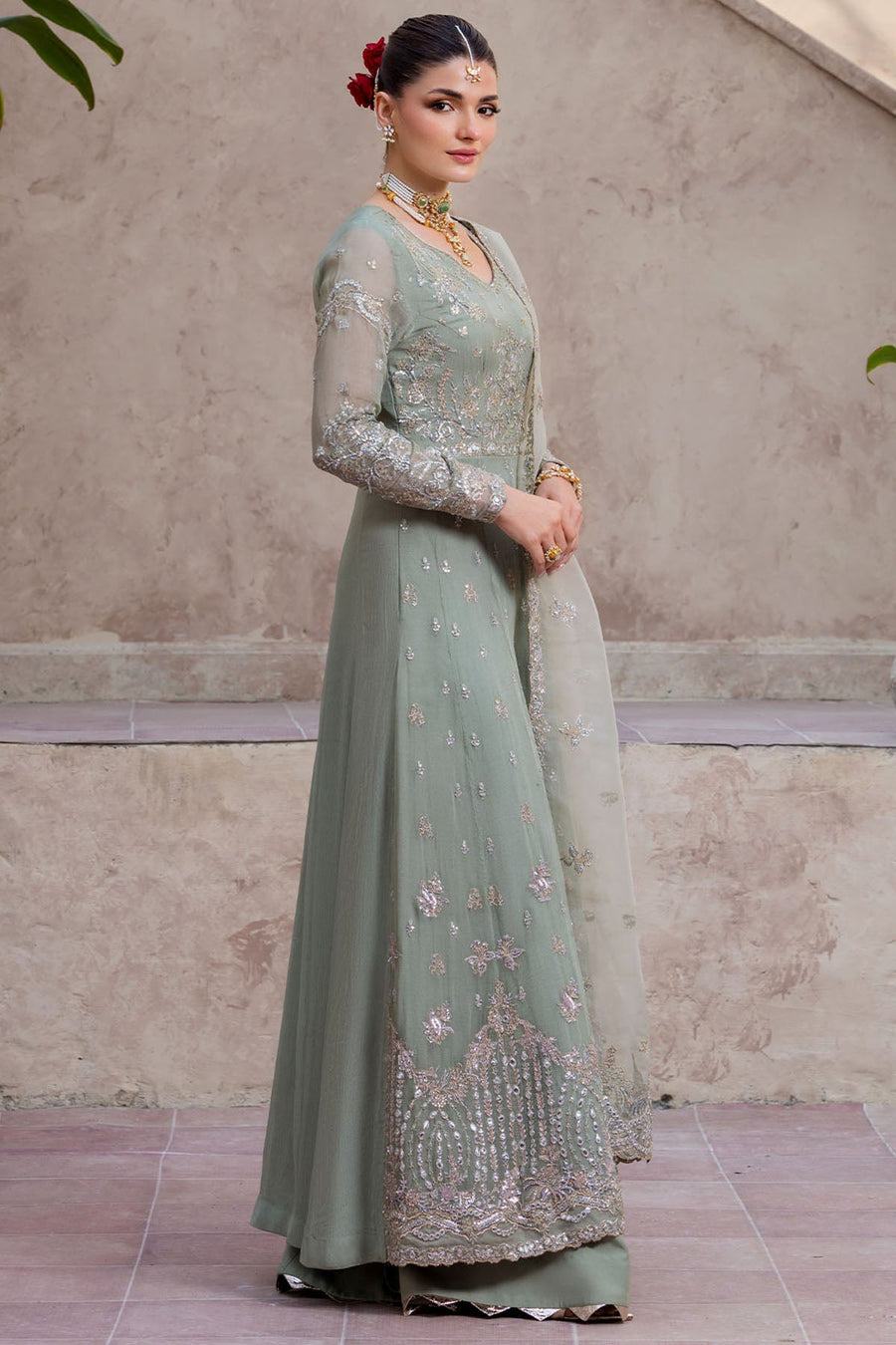 5824-HAZEL EMBROIDERED CRINKLE CHIFFON STITCHED