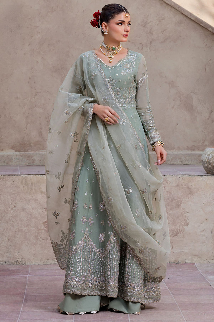 5824-HAZEL EMBROIDERED CRINKLE CHIFFON STITCHED
