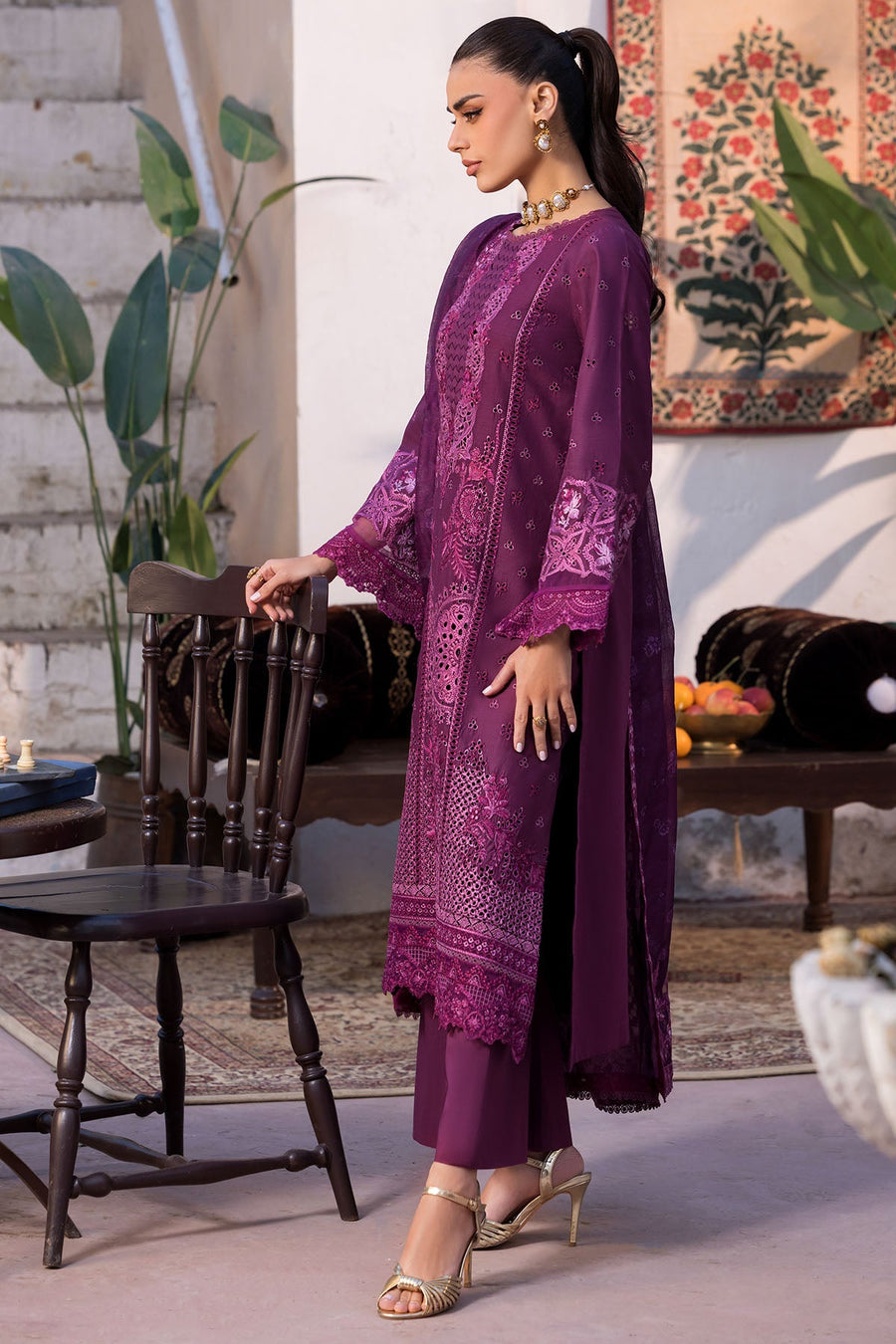 5931-CRIMSON EMBROIDERED LAWN STITCHED