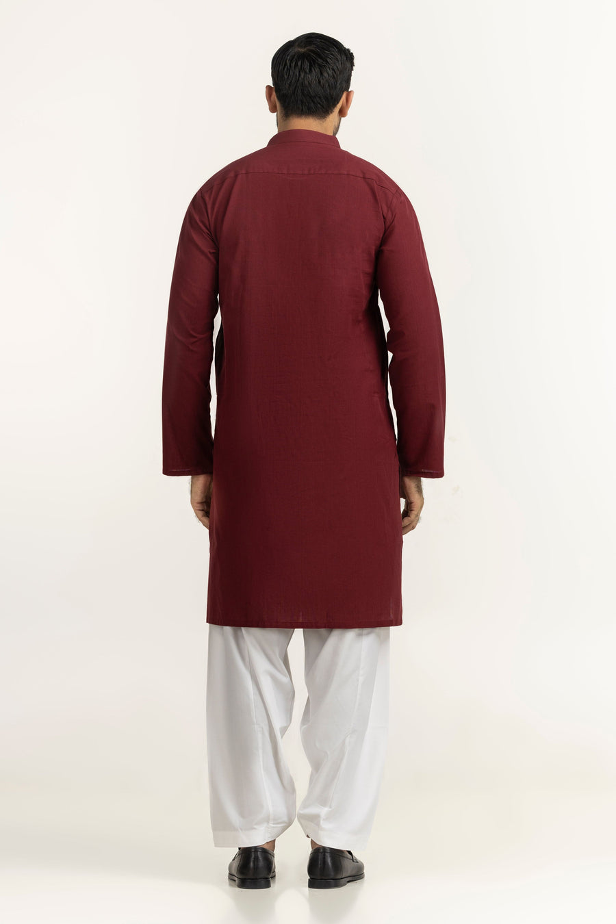 Burgundy Cotton 1-Piece Kurta | Mandarin Collar