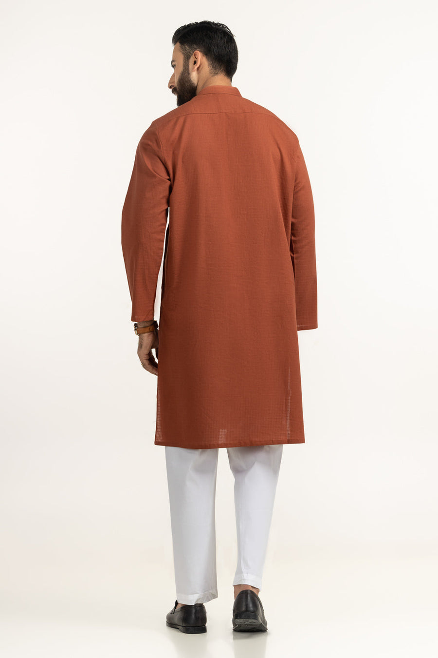 Rust Brown Cotton Kurta | Mandarin Collar Minimalist
