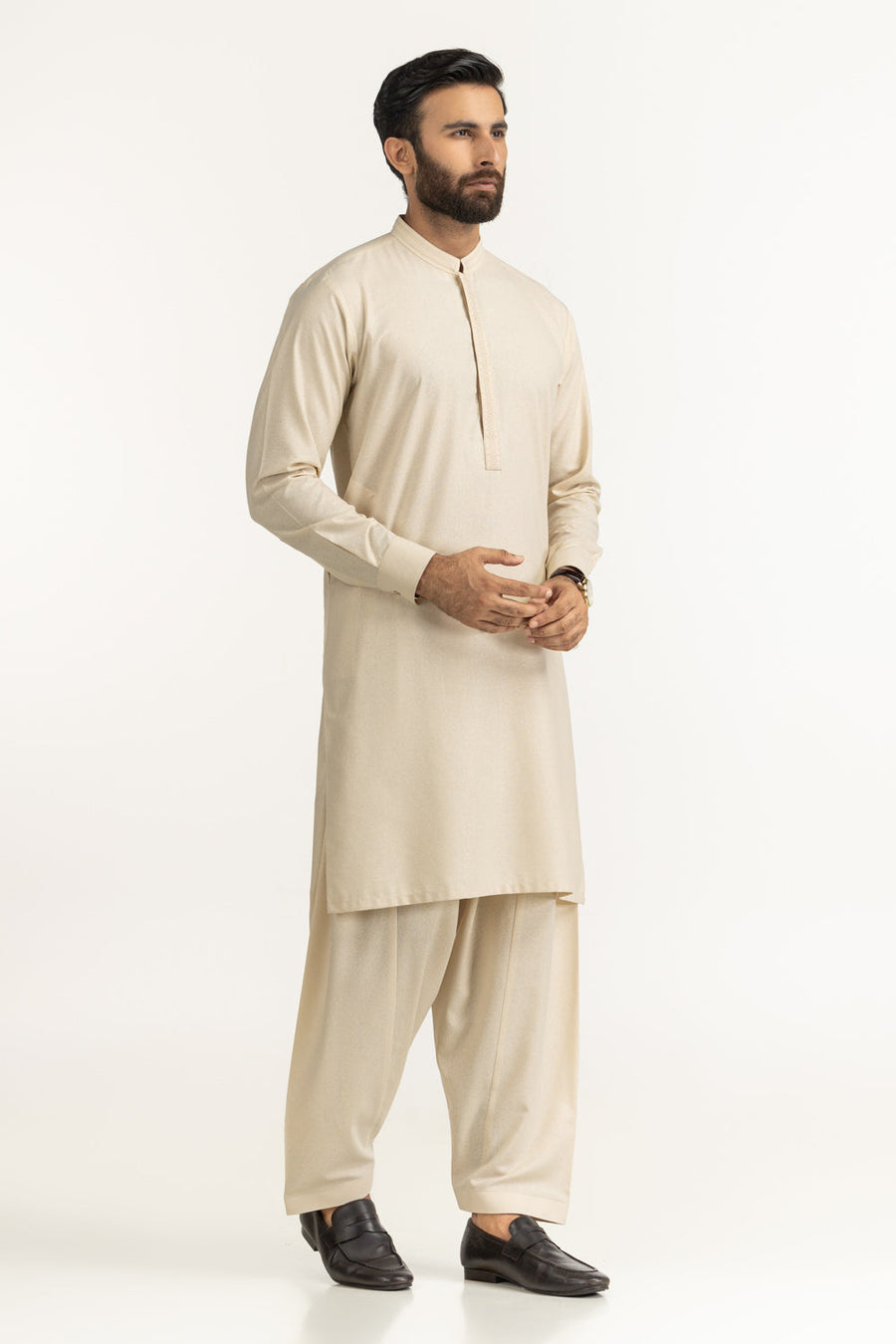 Ivory Silk 2-Piece Kurta Shalwar | Minimalist Placket