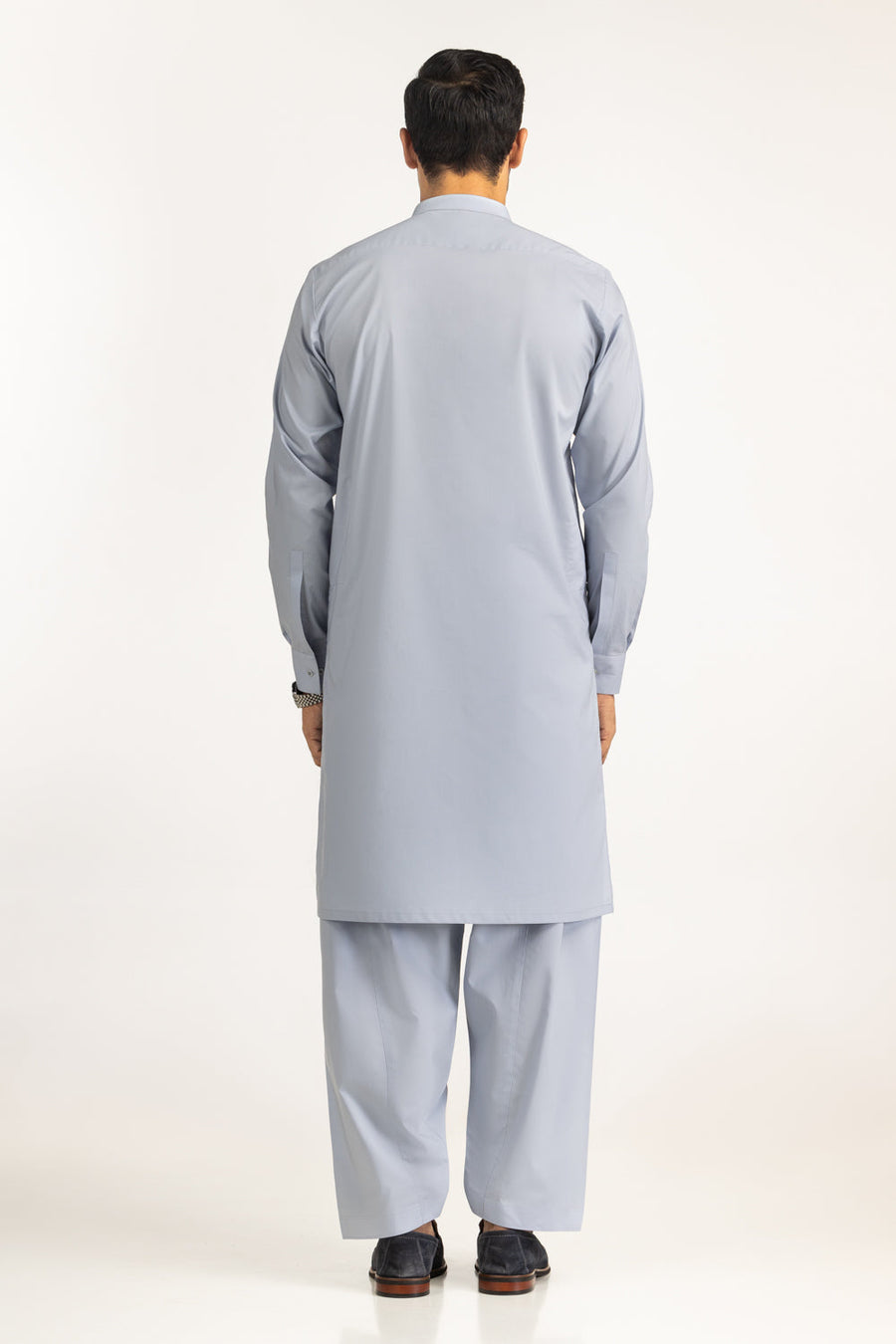 Slate Blue Cotton 2-Piece Kurta | Mandarin Collar Design