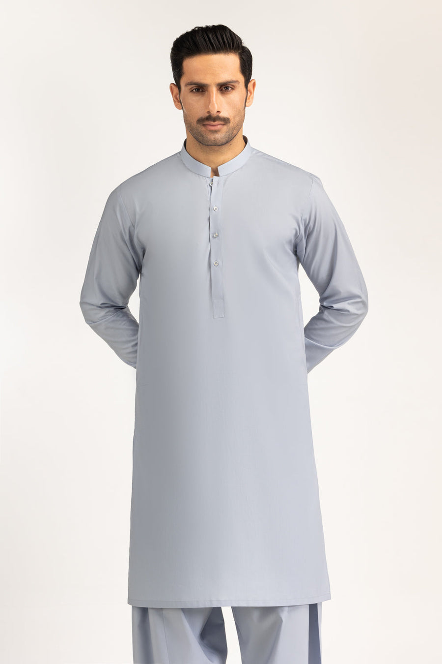 Slate Blue Cotton 2-Piece Kurta | Mandarin Collar Design