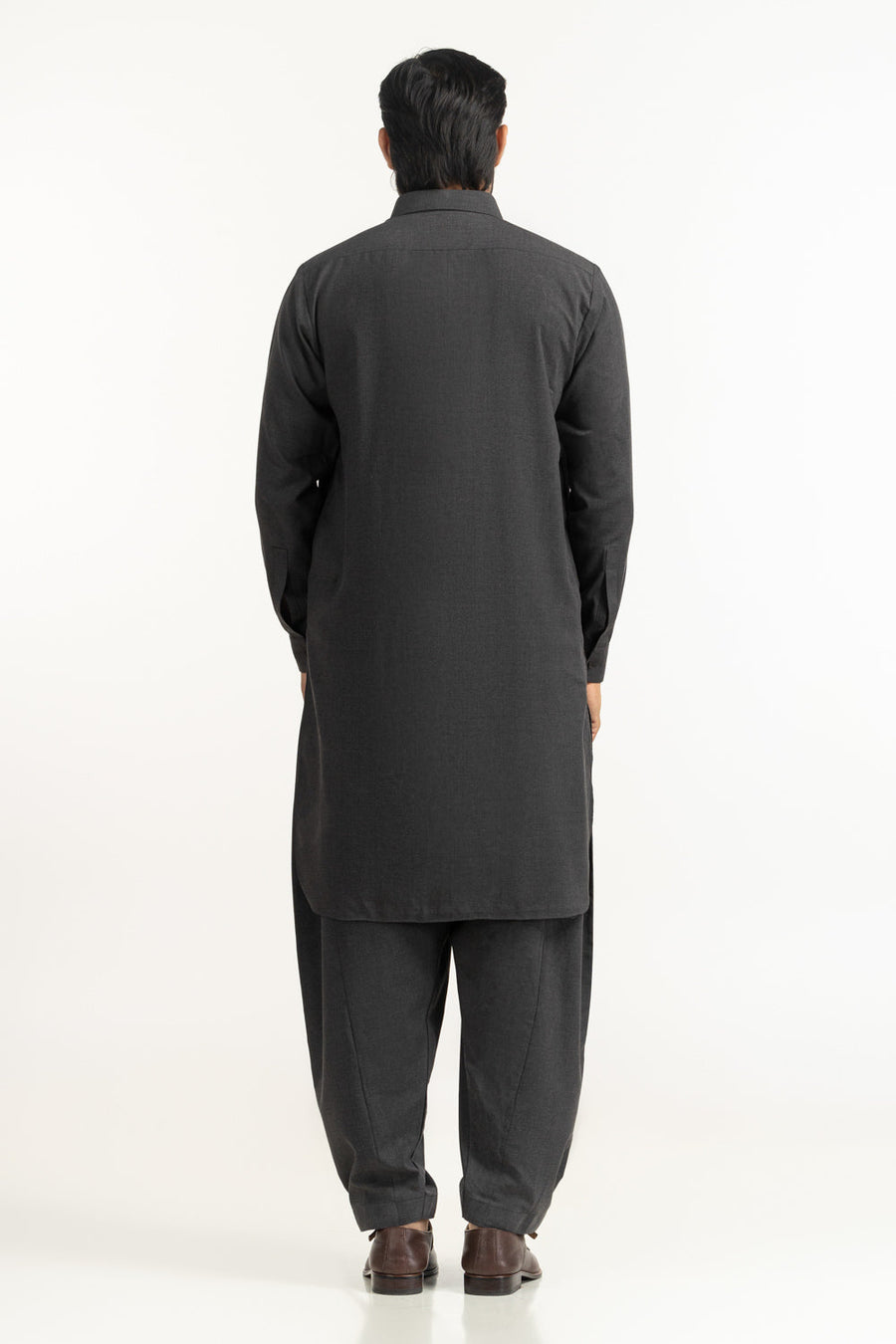Charcoal Khaddar 2-Piece Kurta | Tailored Collar Design