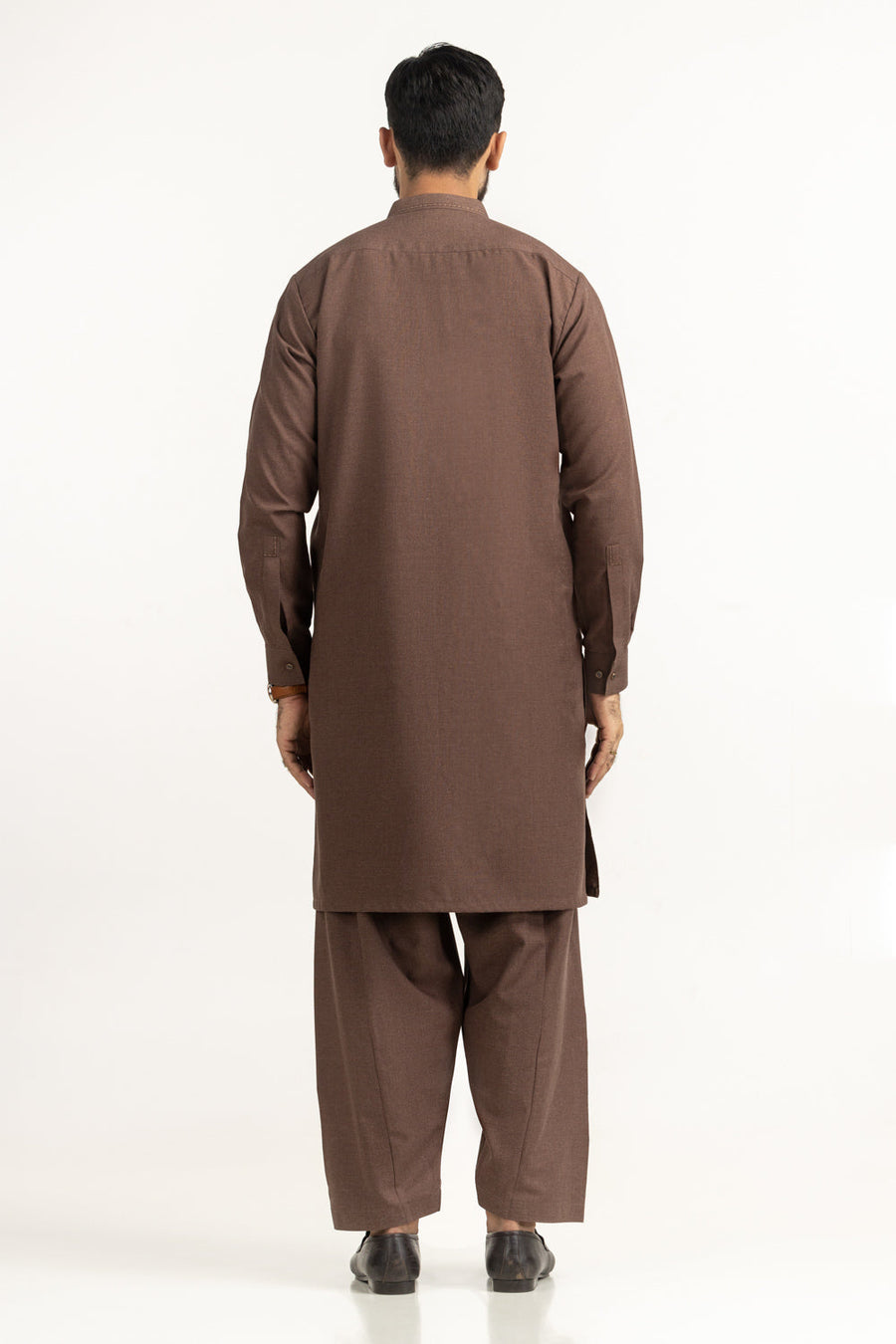 Chocolate Brown Silk 2-Piece Kurta | Mandarin Collar