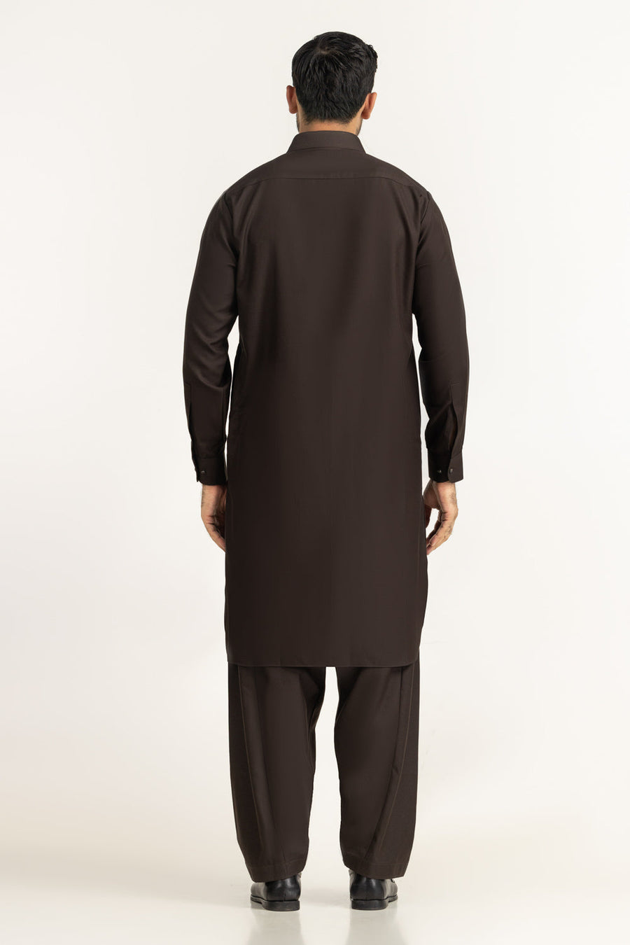 Chocolate Brown Silk 2-Piece Kurta | Buttoned Placket Design