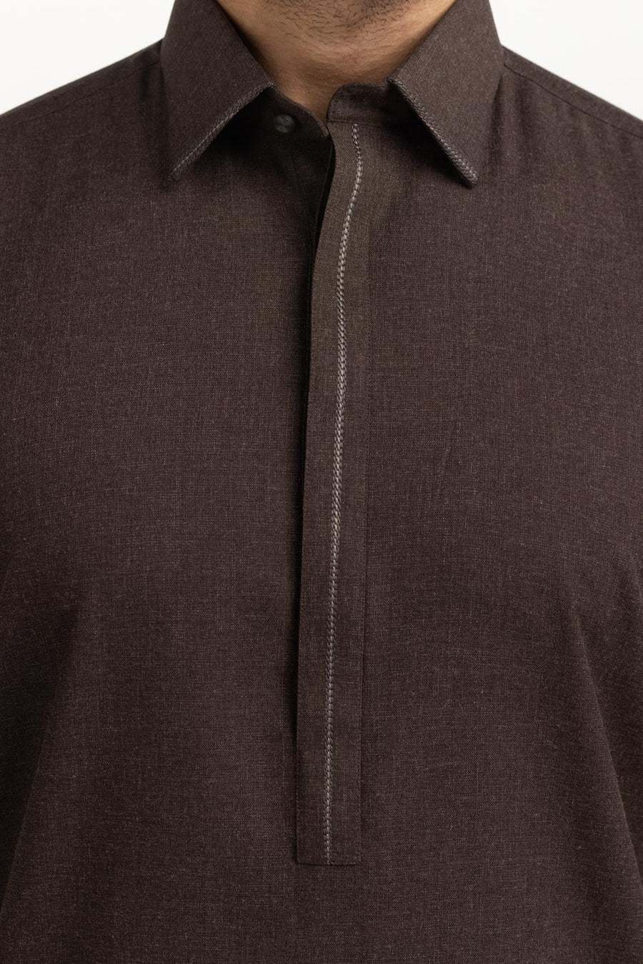 Chocolate Brown Muga Silk 2-Piece Men's Kurta | Half-Zip