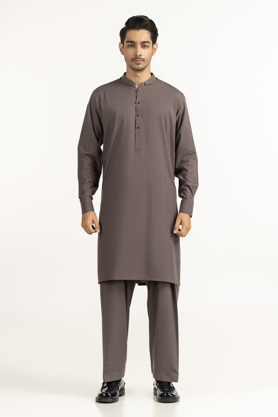 Slate Brown Mulberry Silk 2-Piece Kurta | Minimalist Henley
