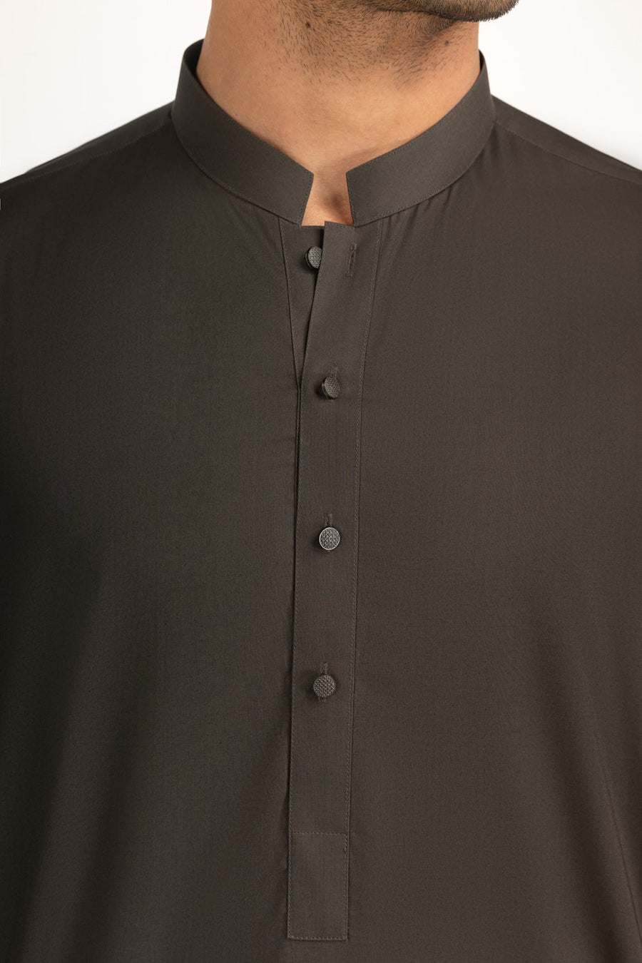 Charcoal Cotton 2-Piece Kurta Shalwar | Mandarin Collar
