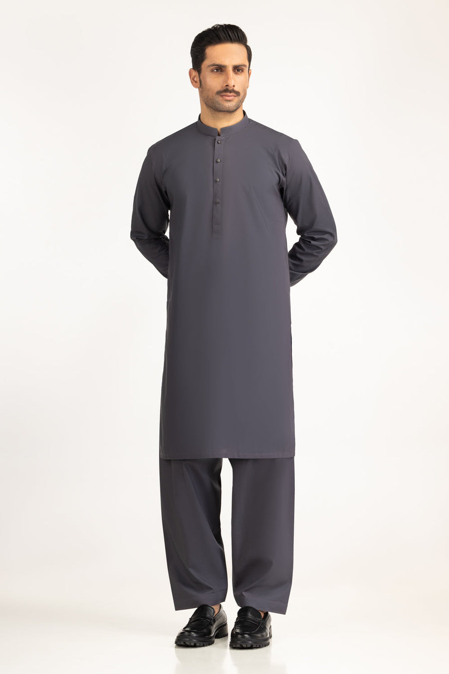 Slate Grey Cotton 2-Piece Kurta | Mandarin Collar