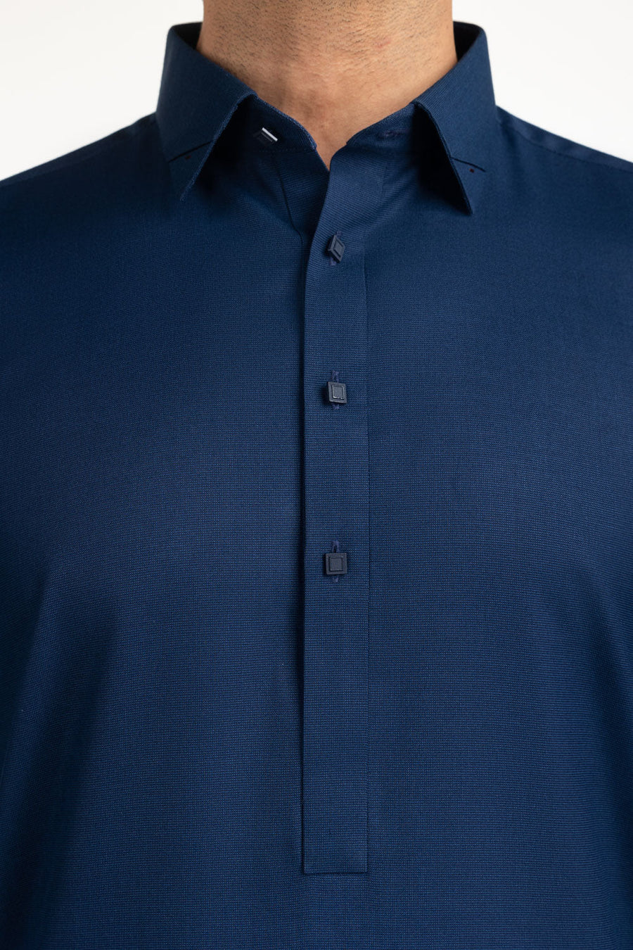 Midnight Navy Silk 2-Piece Kurta Pajama | Classic Collar