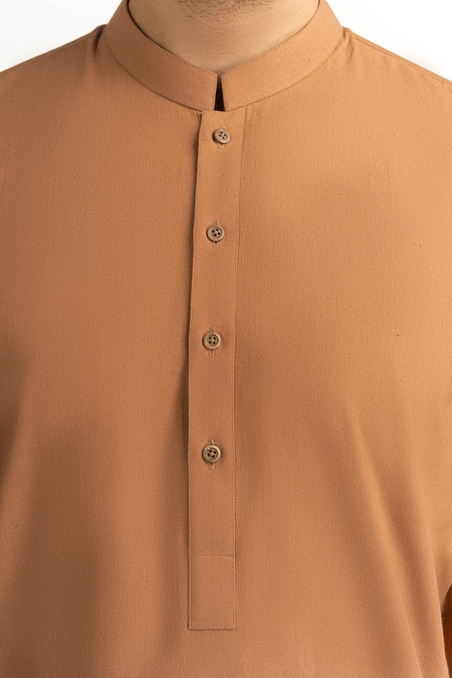 Rust Brown Linen 2-Piece Kurta | Mandarin Collar