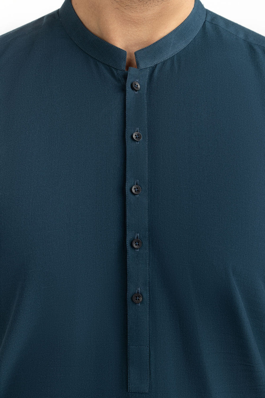 Slate Blue Mulberry Silk 2-Piece Kurta Set | Henley Neckline