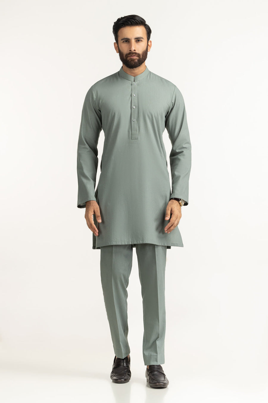 Sage Linen 2-Piece Kurta Set | Mandarin Collar