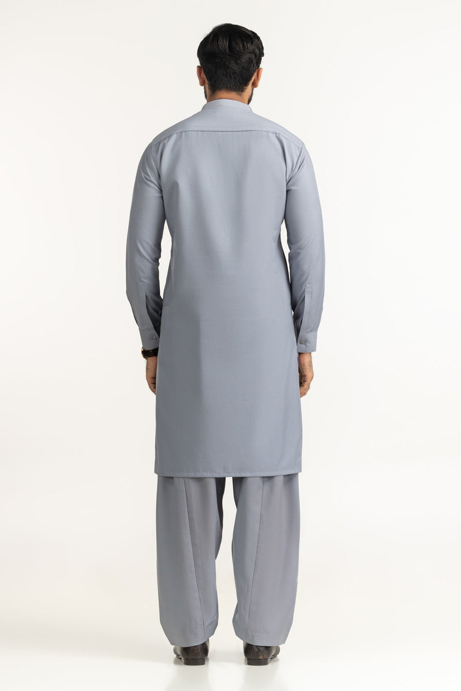 Slate Blue Mulberry Silk 2-Piece Kurta | Mandarin Collar