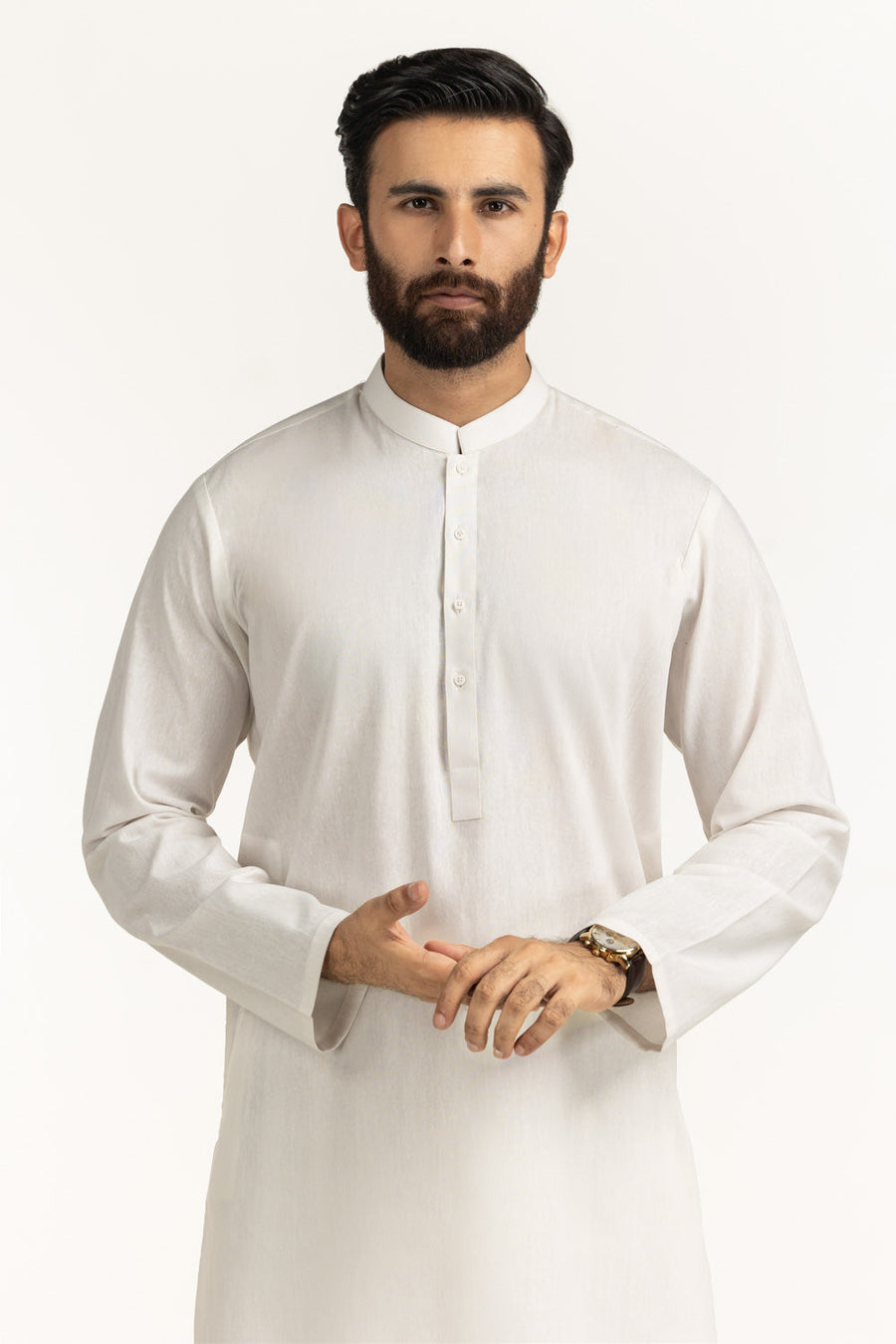 Off-White Mulberry Silk 2-Piece Kurta | Mandarin Collar Design
