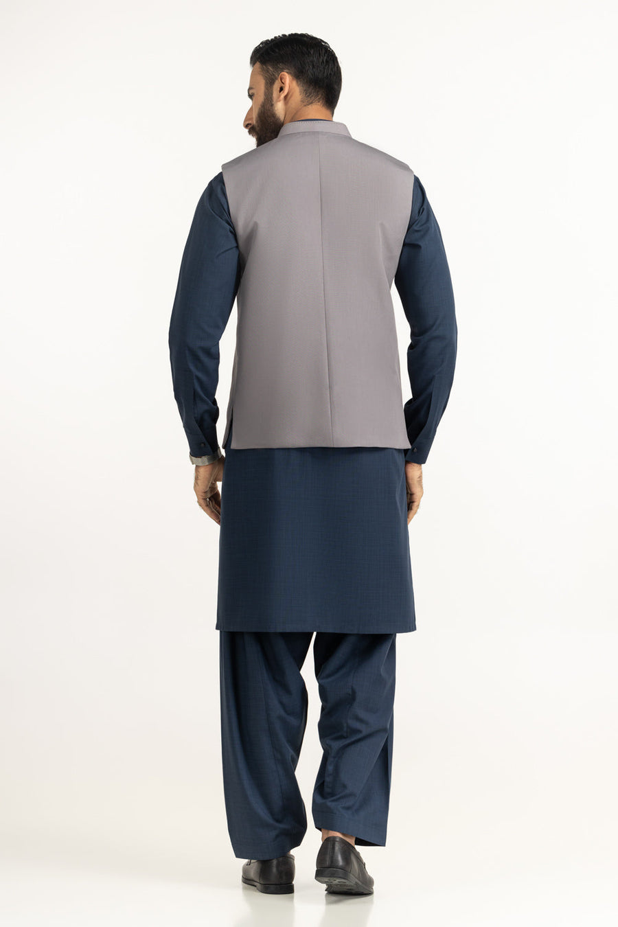Slate Grey Silk Cashmere 2-Piece Waistcoat | Mandarin Collar