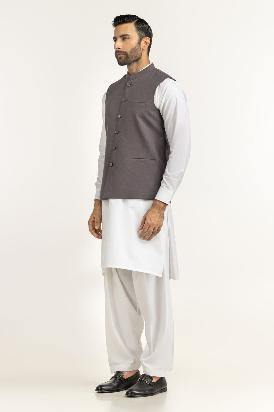 Chocolate Brown Silk 3-Piece Waistcoat Set | Mandarin Collar