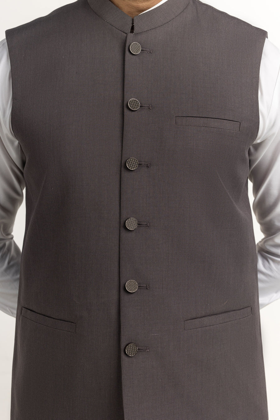 Chocolate Brown Silk 3-Piece Waistcoat Set | Mandarin Collar