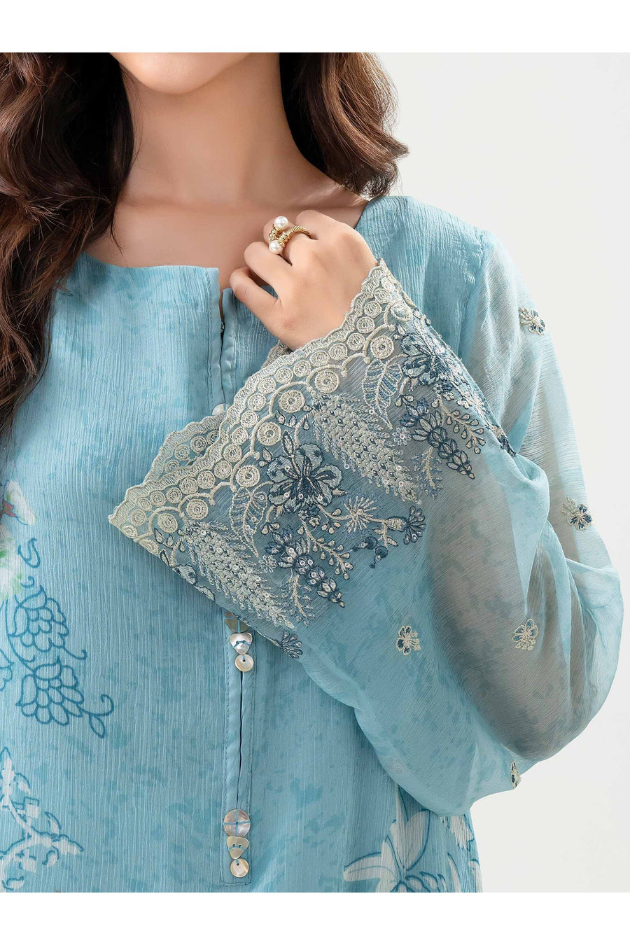 Embroidered Chiffon Shirt for Effortless Style