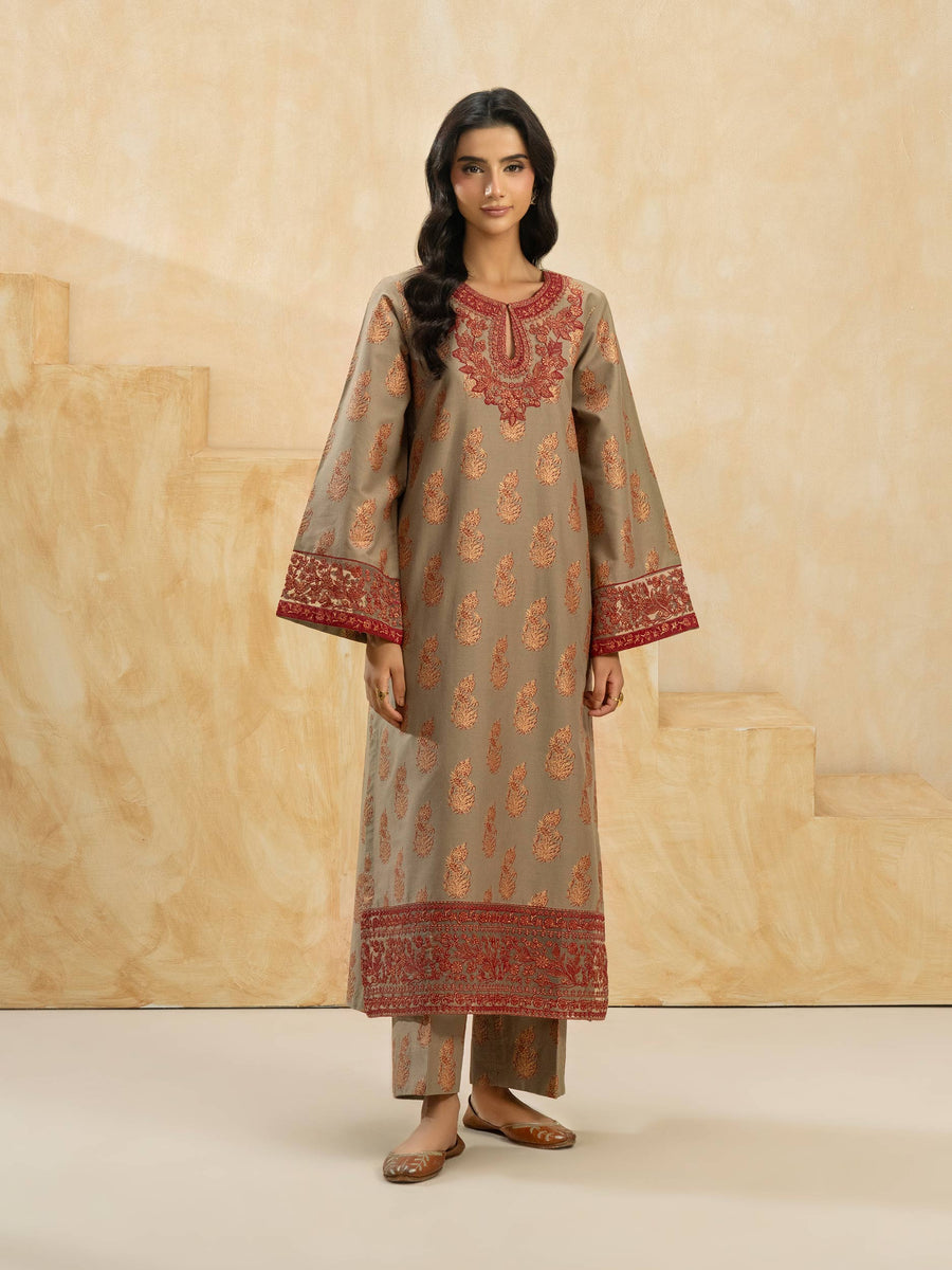 2 Piece Cotton Suit-Embroidered (Pret) - Pehnaawaa