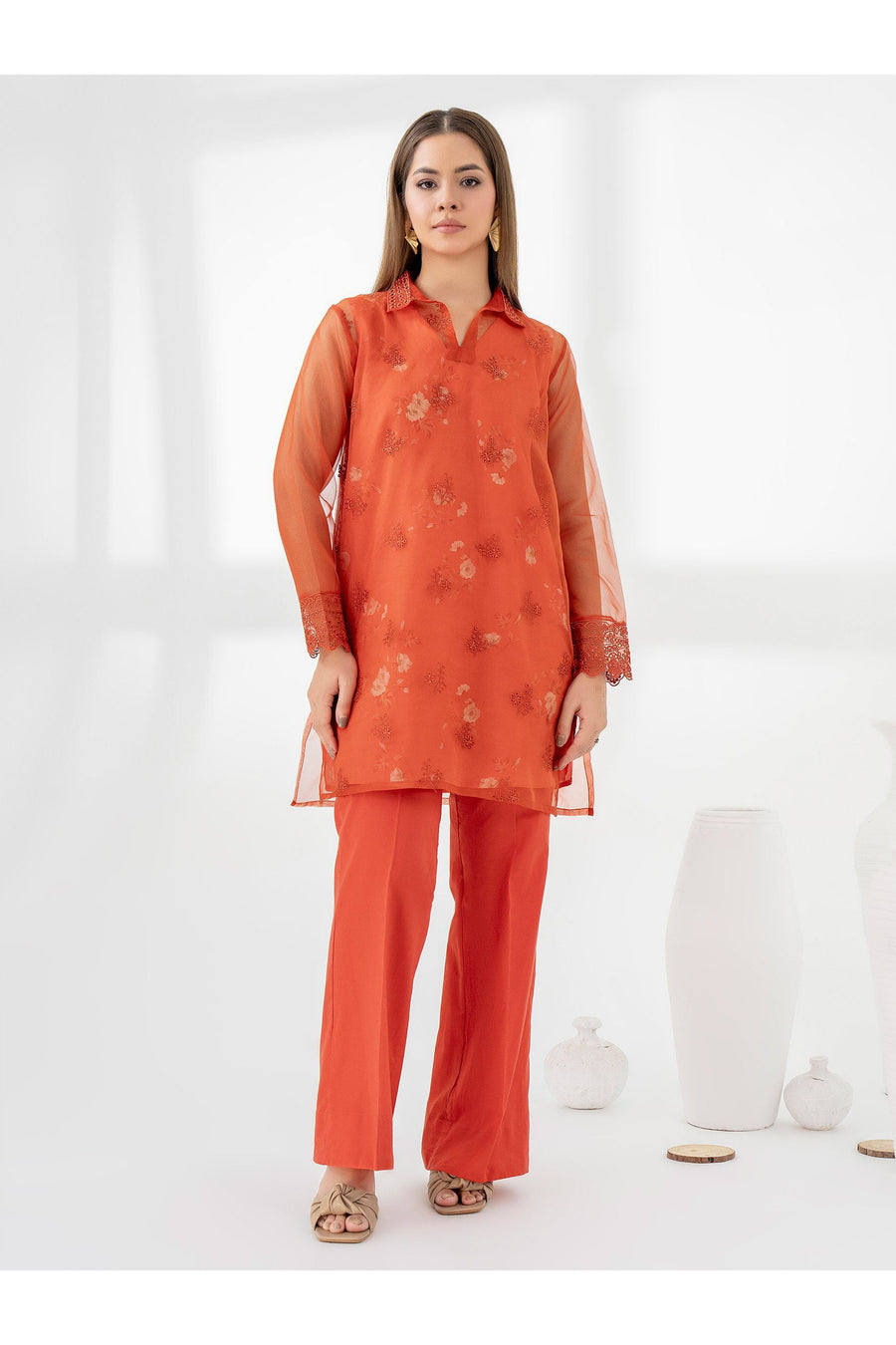 Stylish Embroidered Organza Suit Set