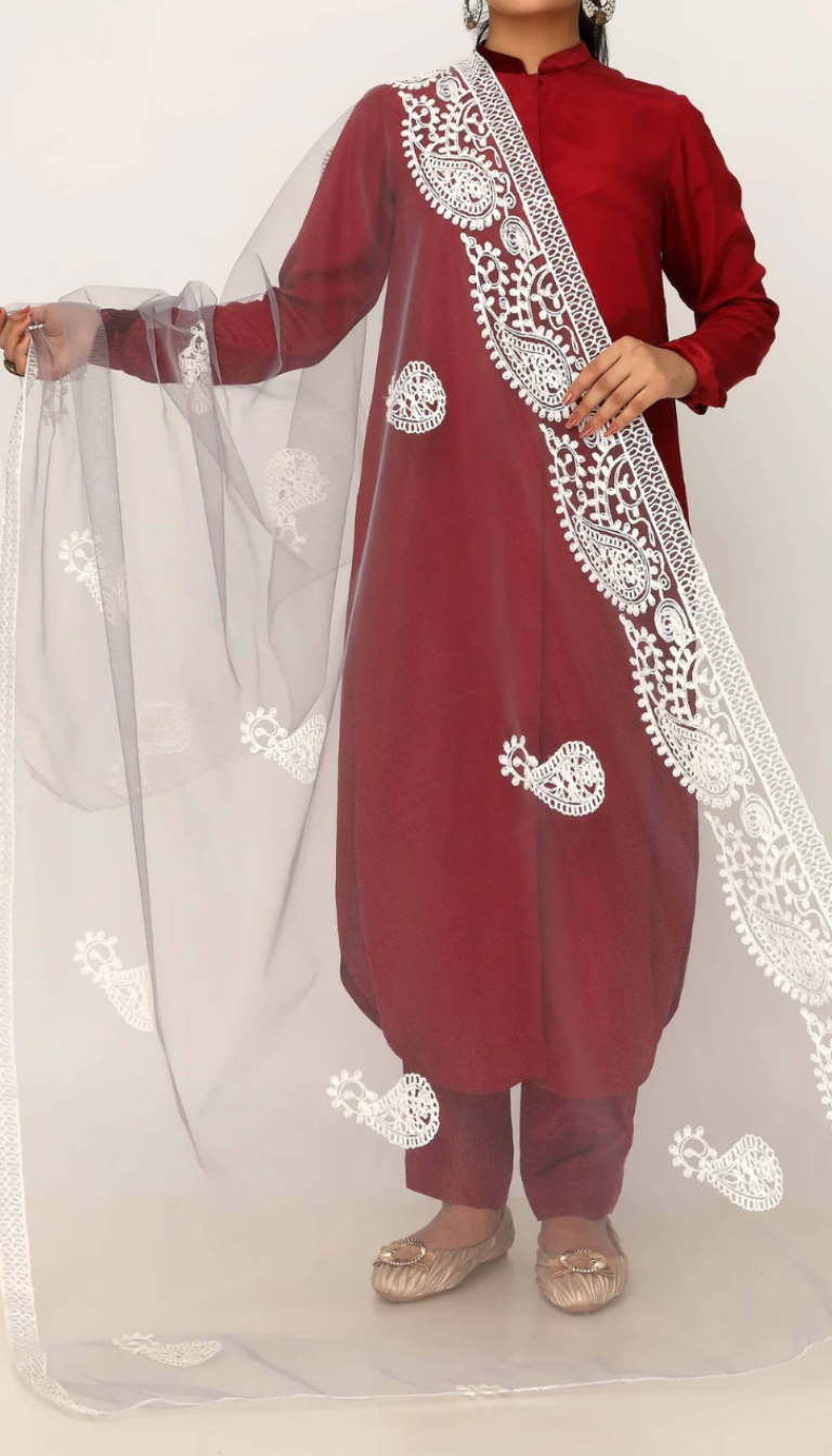 Grey Embroidered Cotton Dupatta PD5491