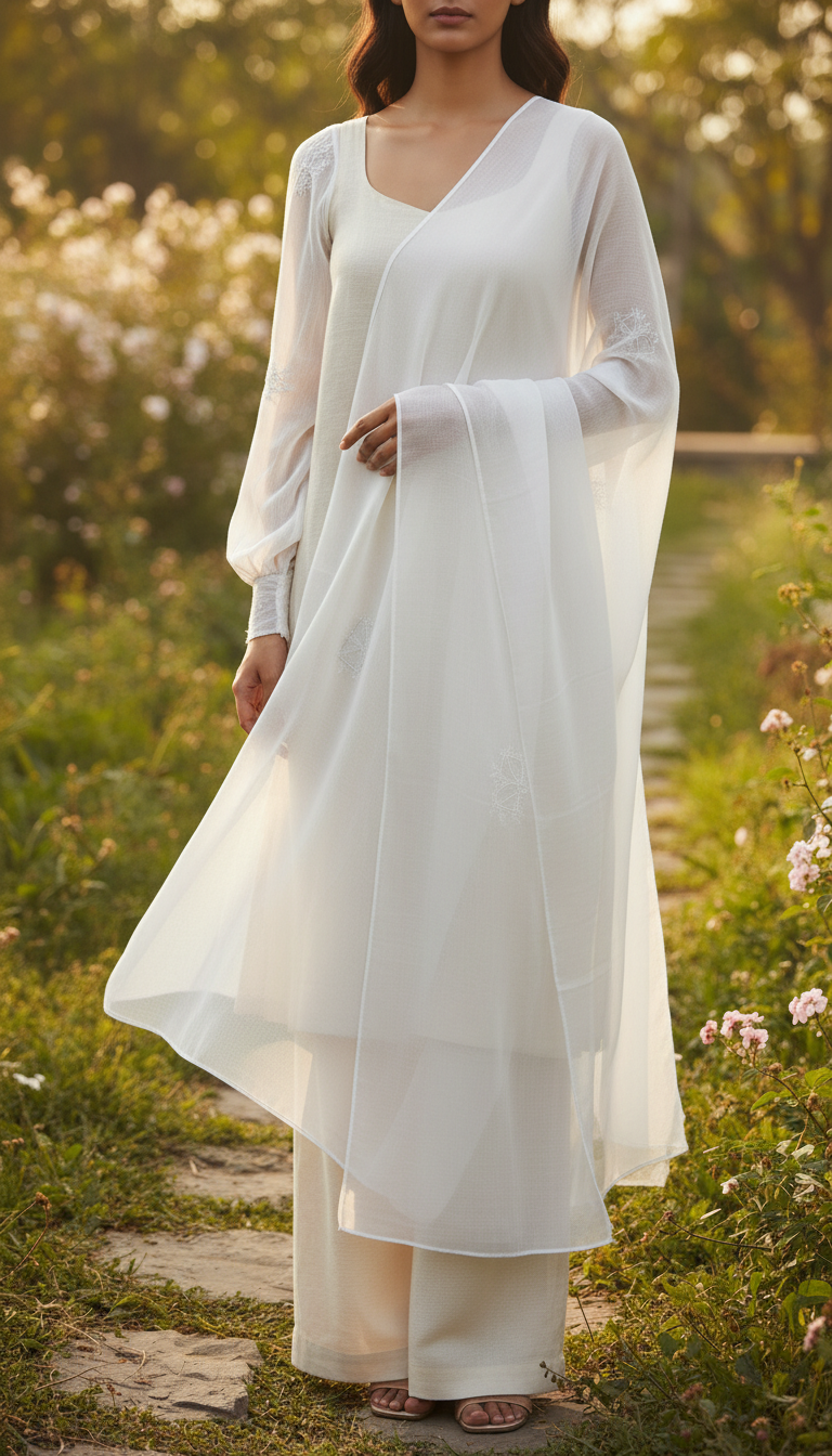 White Plain Chiffon Dupatta PD6000