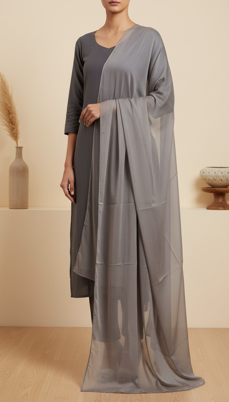 Grey Dyed Organza Dupatta PD6032