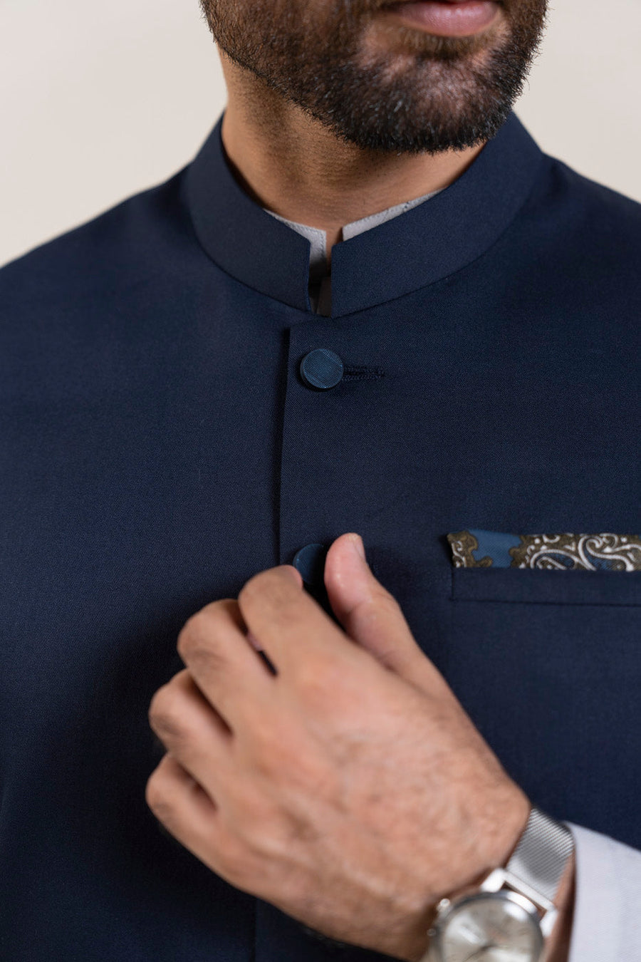 Midnight Navy Wool 2-Piece Waistcoat Set | Band Collar