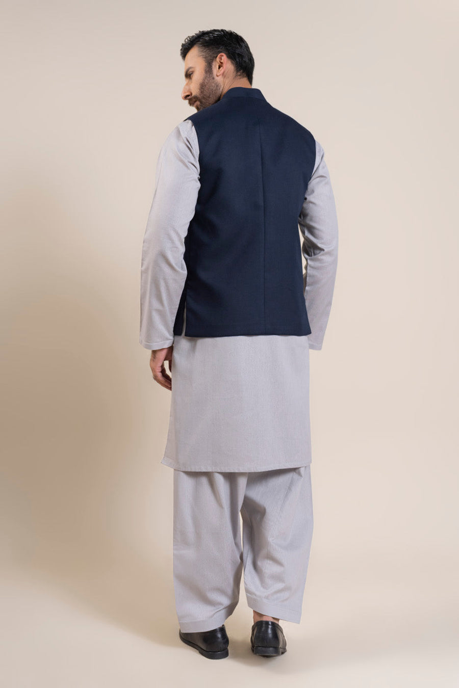 Midnight Navy Wool 2-Piece Waistcoat Set | Band Collar
