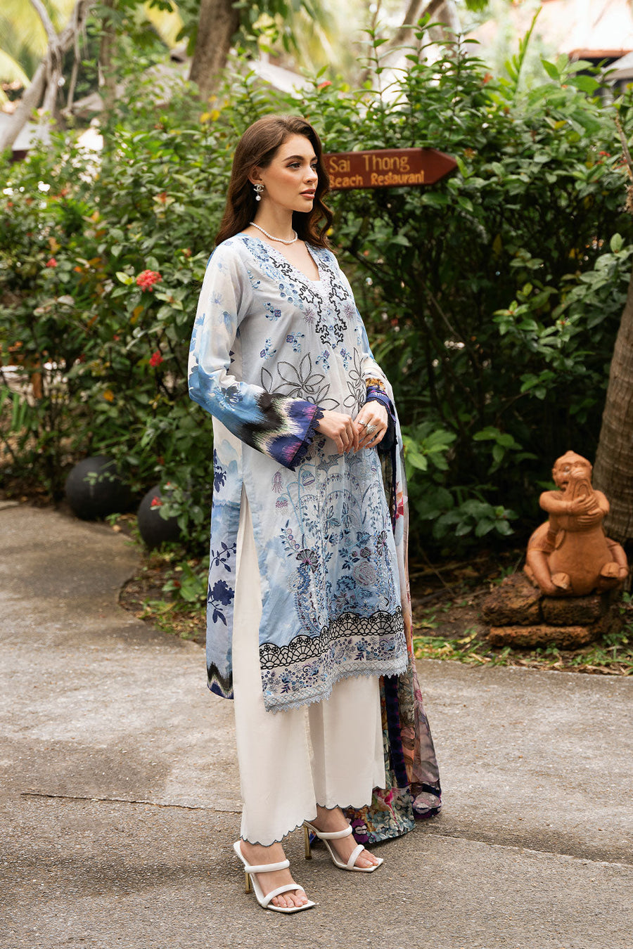 Ice Bloom Embroidered Lawn 3-Piece Suit with Printed Chiffon Dupatta - Pehnaawaa