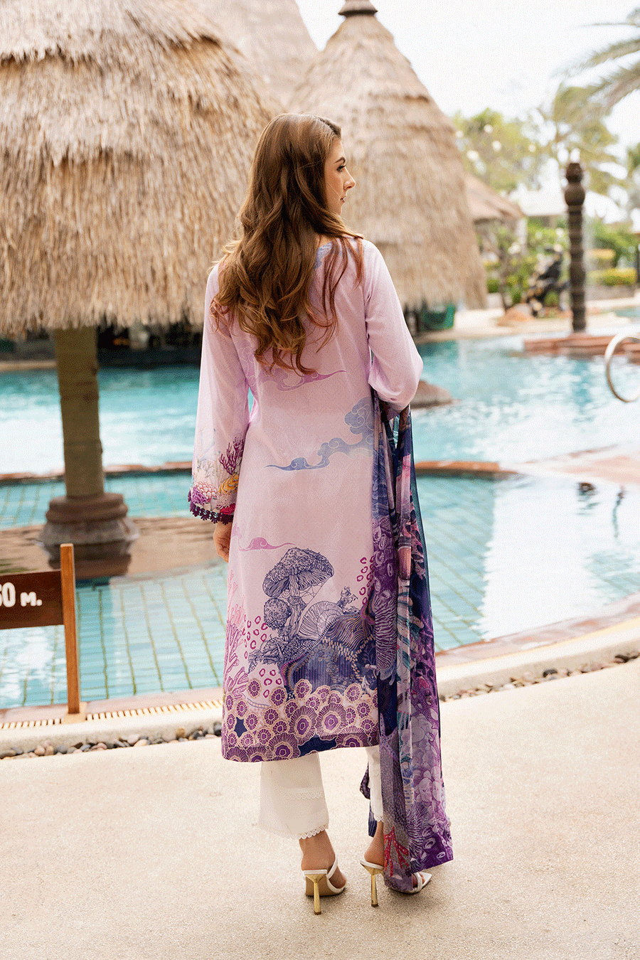 Lavender Mist Embroidered Lawn 3-Piece Suit with Printed Chiffon Dupatta - Pehnaawaa