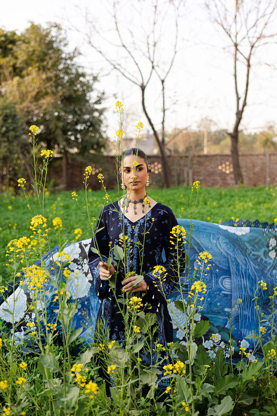 Midnight Sapphire Embroidered Lawn 3-Piece Suit with Digital Printed Silk Dupatta - Pehnaawaa