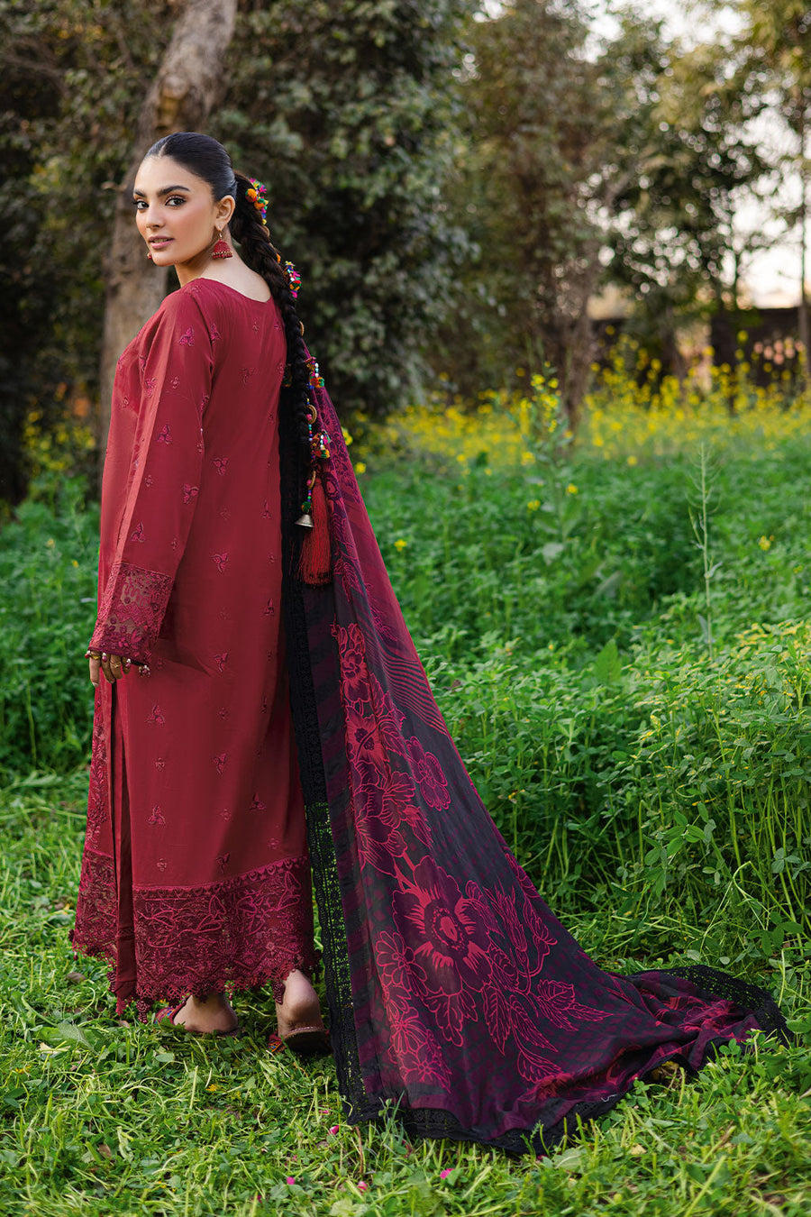 Crimson Royale Embroidered Lawn 3-Piece Suit with Digital Printed Silk Dupatta - Pehnaawaa