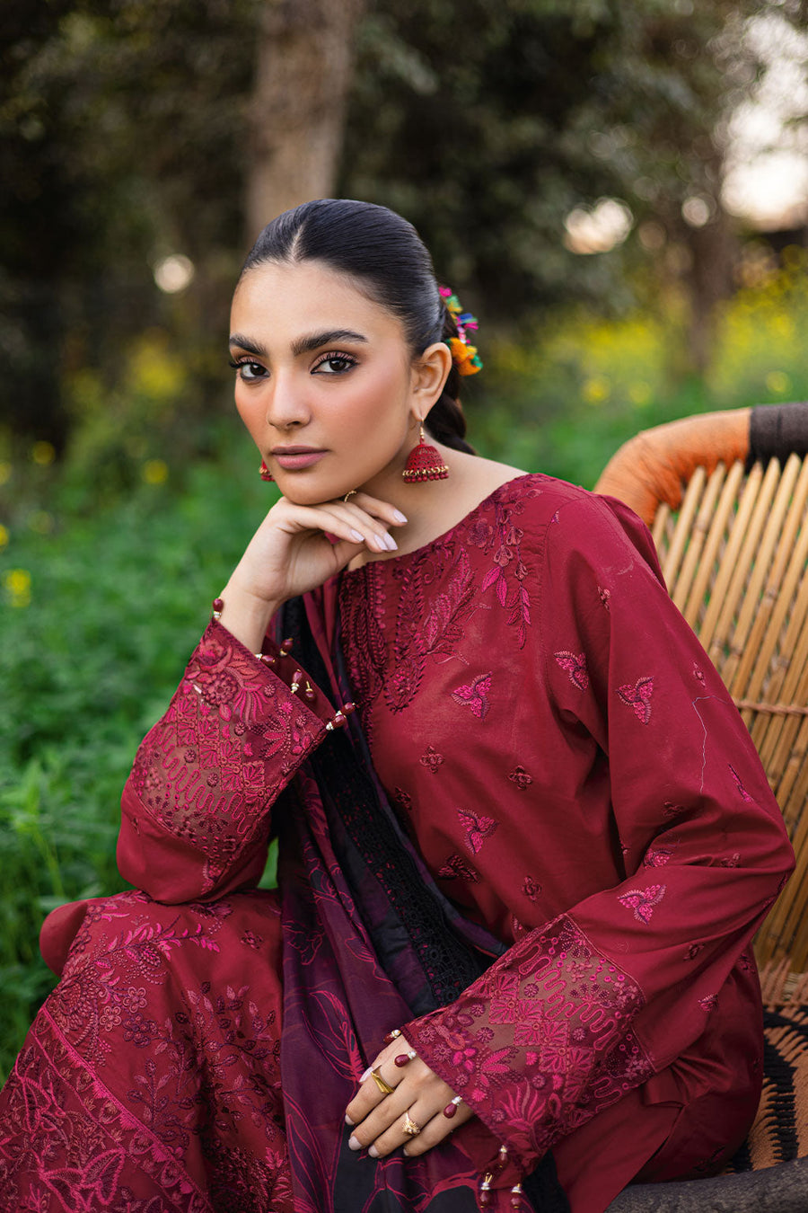 Crimson Royale Embroidered Lawn 3-Piece Suit with Digital Printed Silk Dupatta - Pehnaawaa