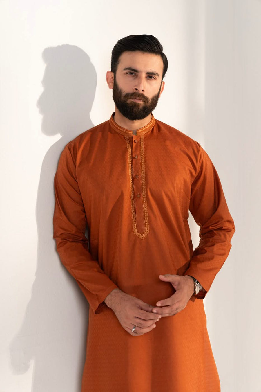 Jacquard Embroidered Kurta Band Collar