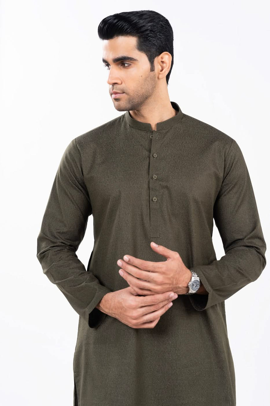 Sage Karandi 2-Piece Kurta | Band Collar Minimalist Cut