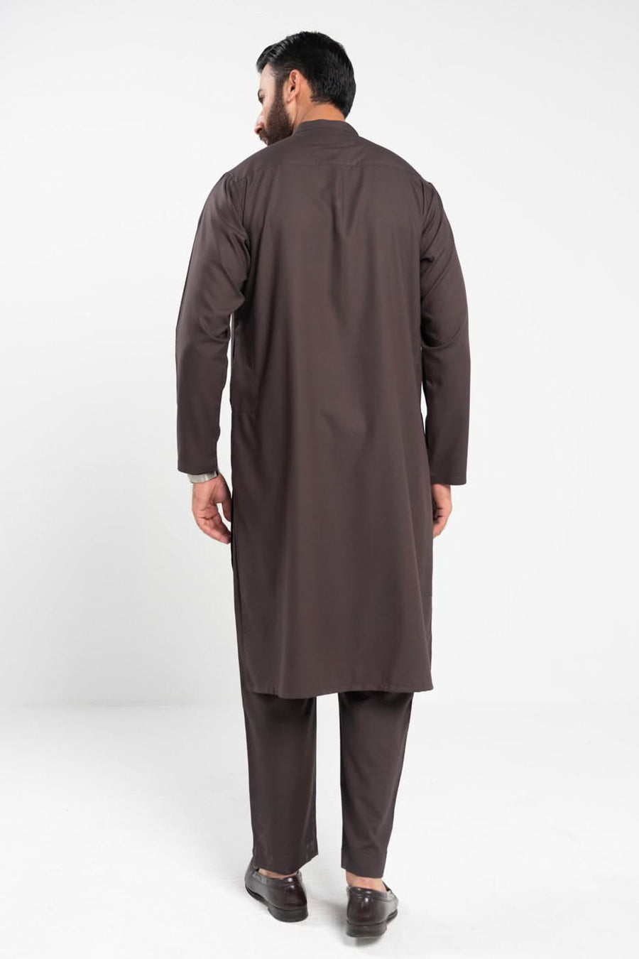 Chocolate Brown Silk Jacquard 2-Piece Kurta | Band Collar