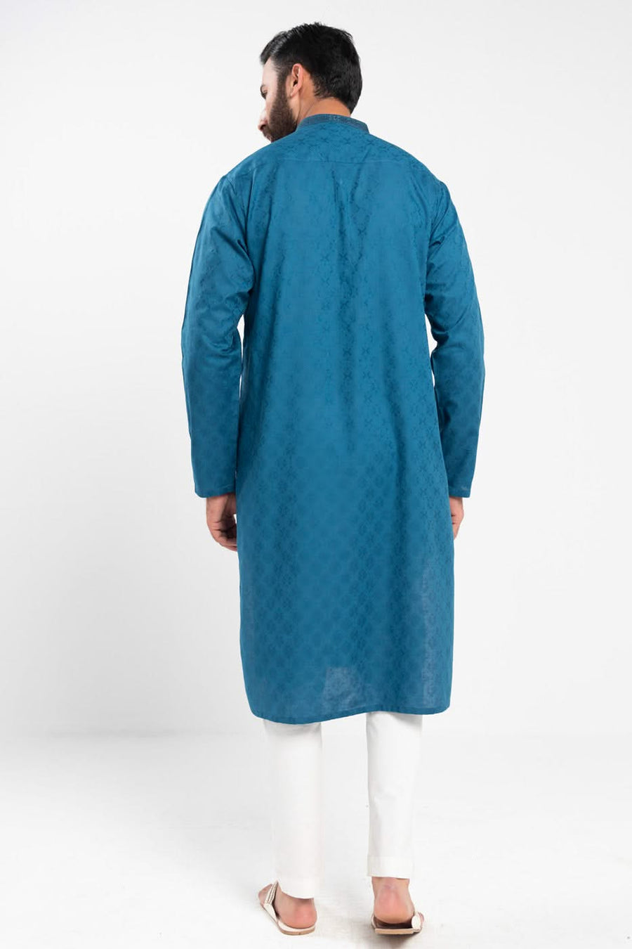 Teal Jacquard 2-Piece Kurta | Band Collar Artisan