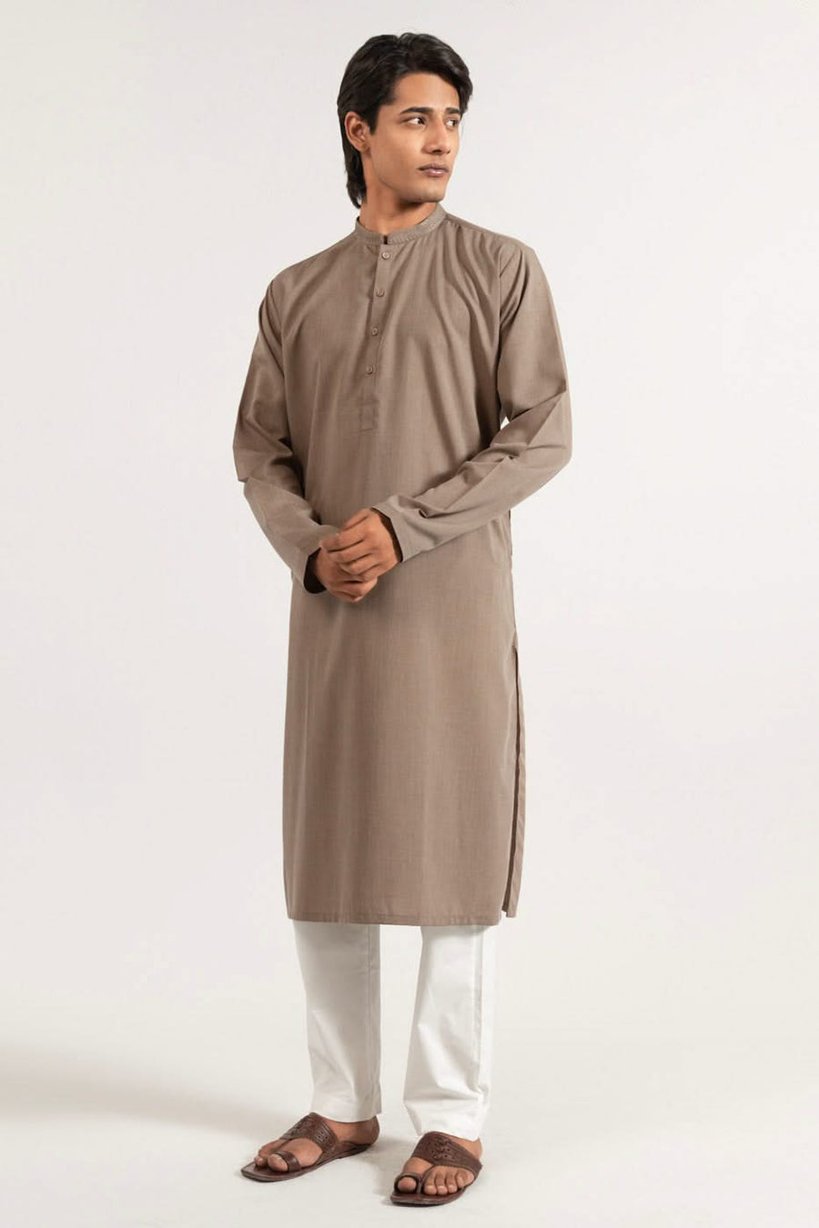 Silk Blend India Kurta Embroidered Band Collar - Pehnaawaa