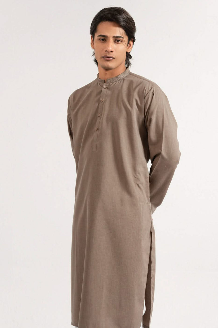 Silk Blend India Kurta Embroidered Band Collar - Pehnaawaa